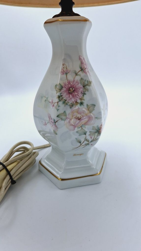 Lampa cudna Limoges porcelana biel i róż Vintage