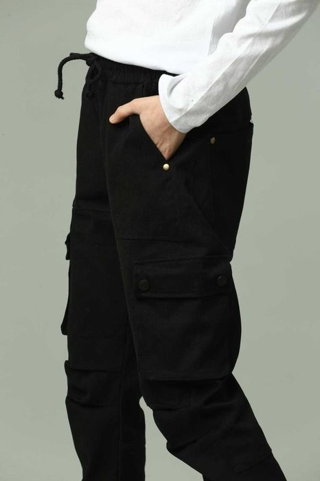 Штани чорні карго підліткові для хлопчиків, штани шкільні для хлопчика