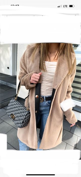 Plaszczyk Edan miś futerko miękkie na podszewce kawa z mlekiem brąz