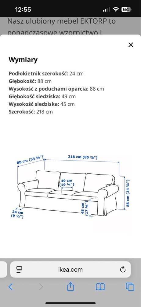 Ikea sofa ektorp ,podnóżek, ława