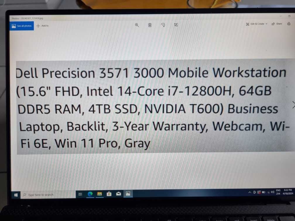 Laptop dell precision 3571