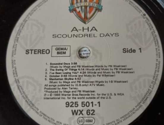 Winyl   A-HA Scoundrel Days 1986r. WEA Super stan  EX