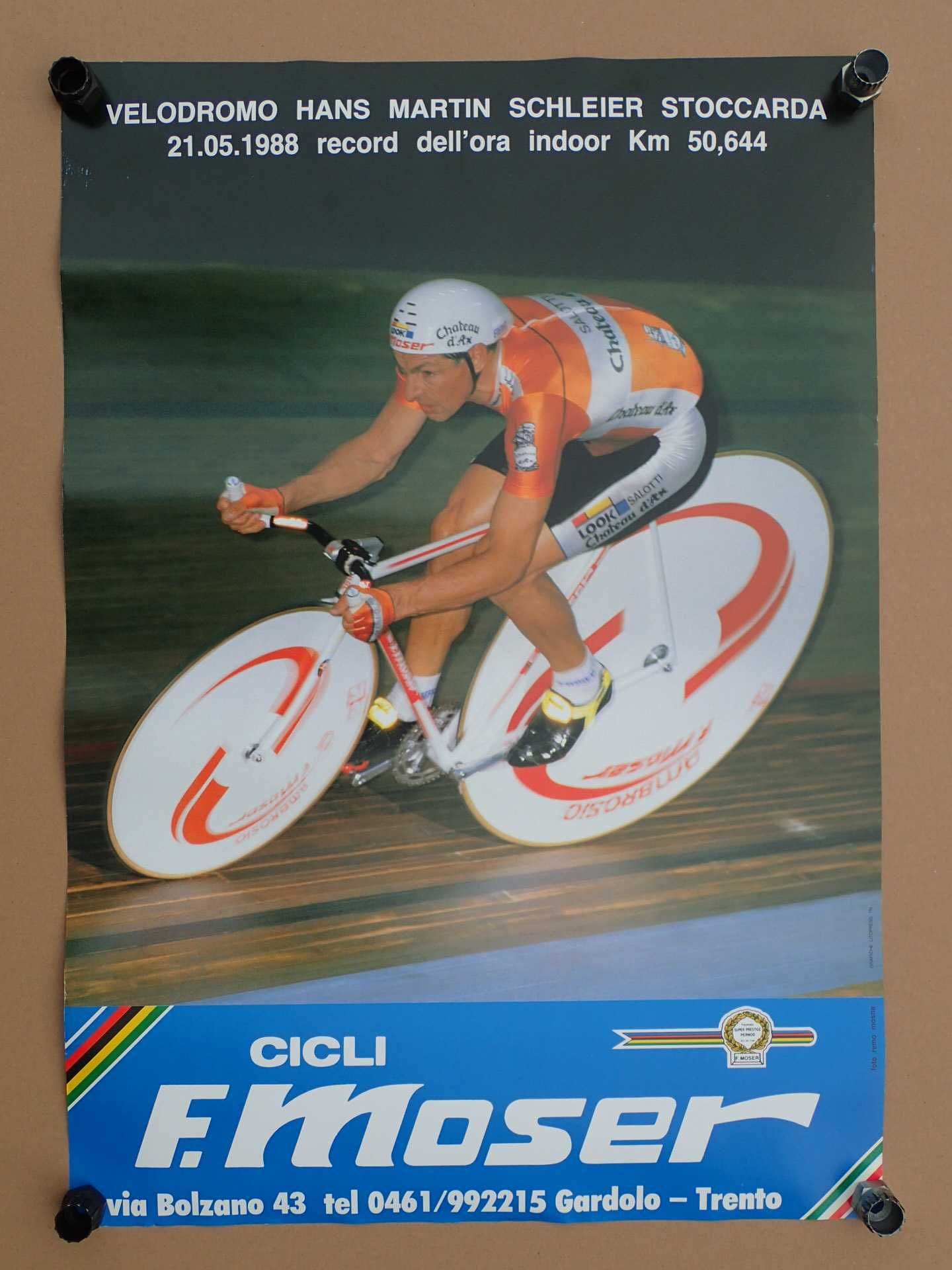 plakat kolarstwi Francesco Moser 1988 rok rower ambrosio pista tor