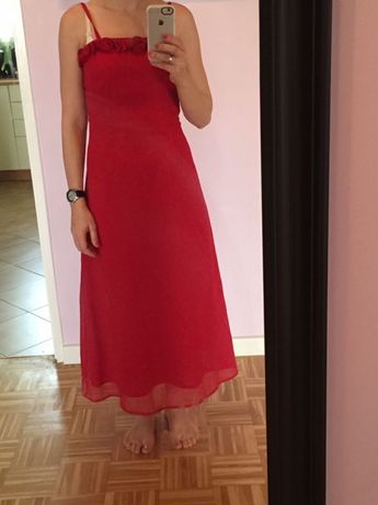 Czerwona długa sukienka, nowa r. 34