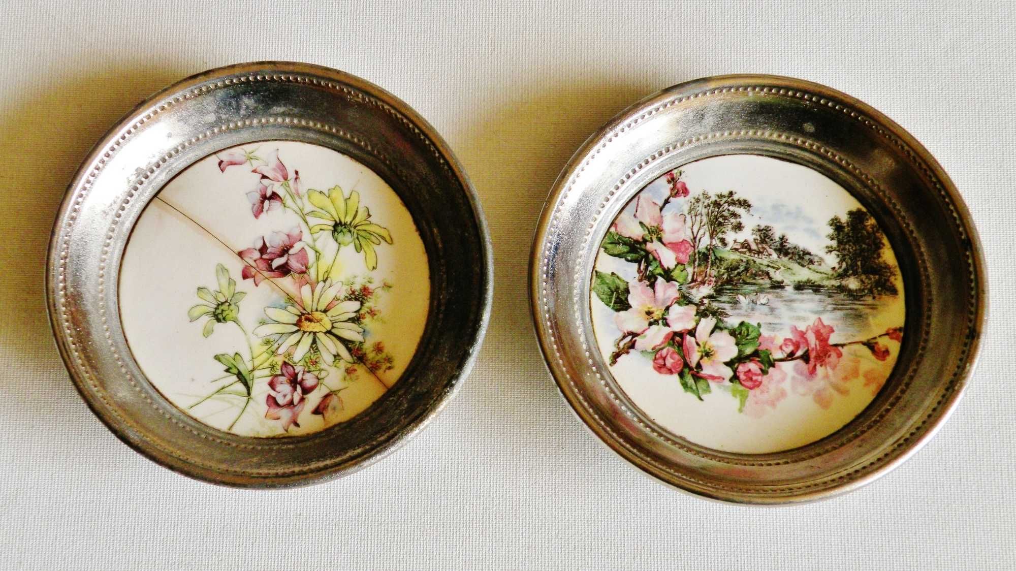 6 spodków porcelano-metalowych pod szklanki , prawdop. przedwojennych