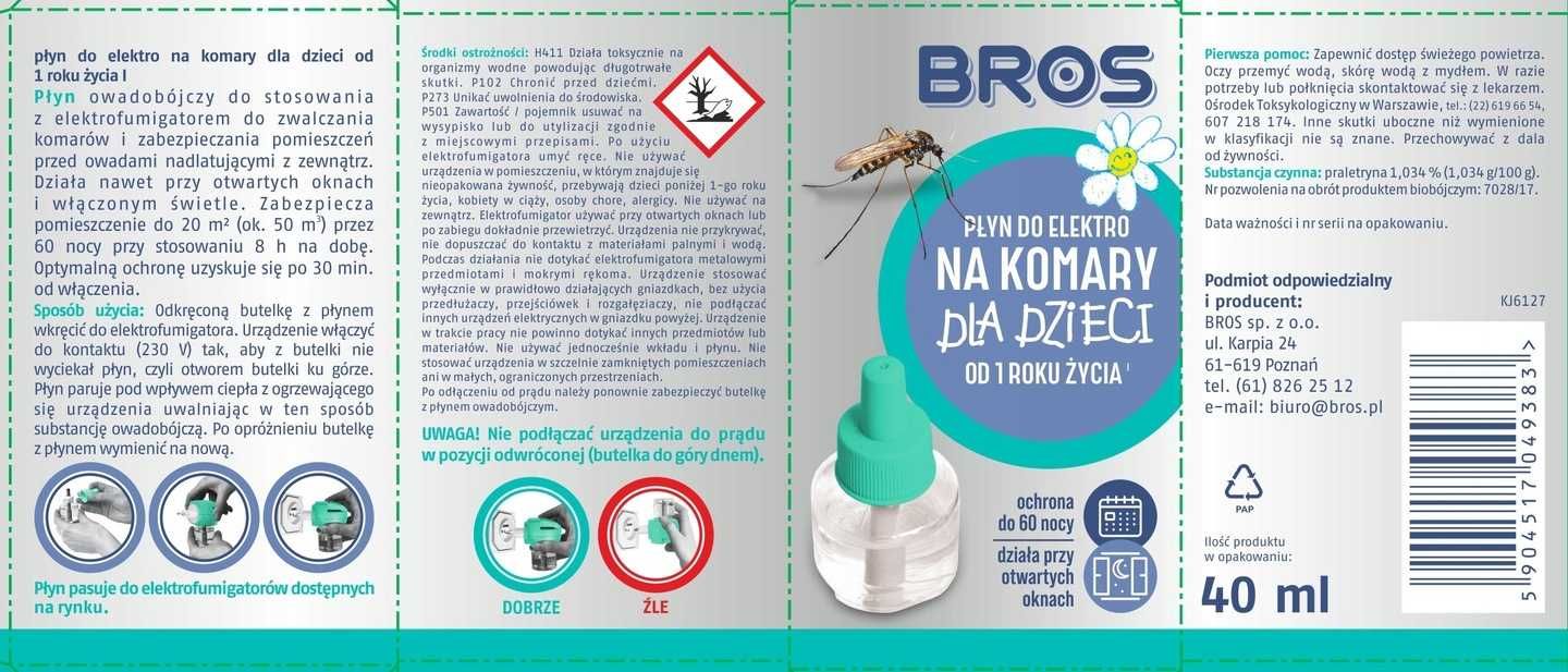 Płyn dla dzieci na komary do elektro BROS