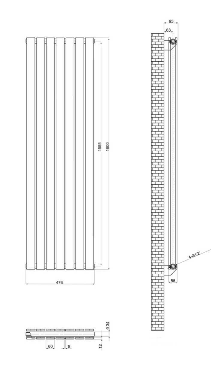 Вертикальный радиатор отопления Livorno||7/1600