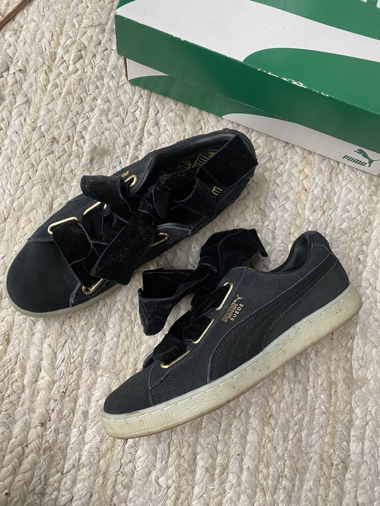 Puma Suede czarne tenisówki zamsz 38 aksamitna wstążka