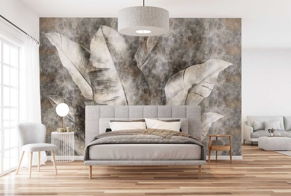 Fototapeta Brązowy Liść Beż Szarości Beton Brud Loft 3D + KLEJ