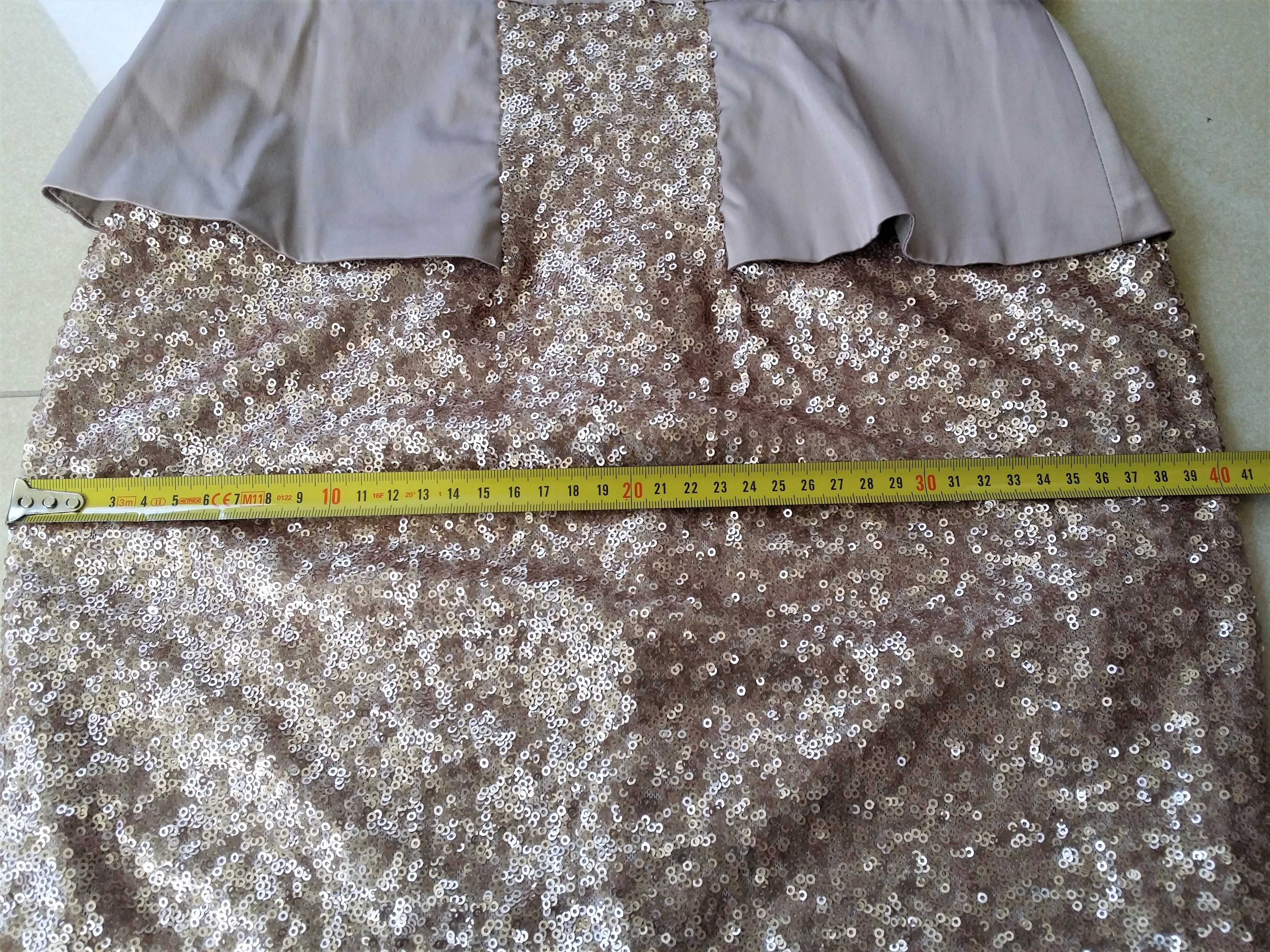 gorsetowa sukienka cekino nude złota beż mini bodycoon baskinka S ASOS