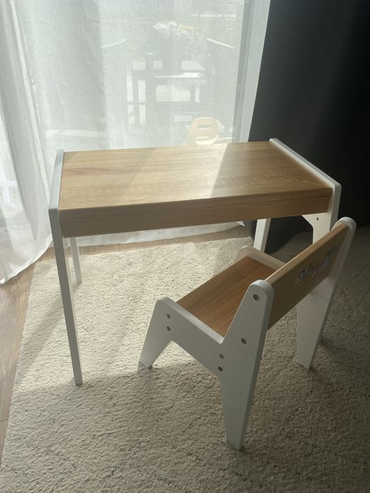 Zestaw stół i krzesło Blaby Kids – drewno sosnowe, kolor biały