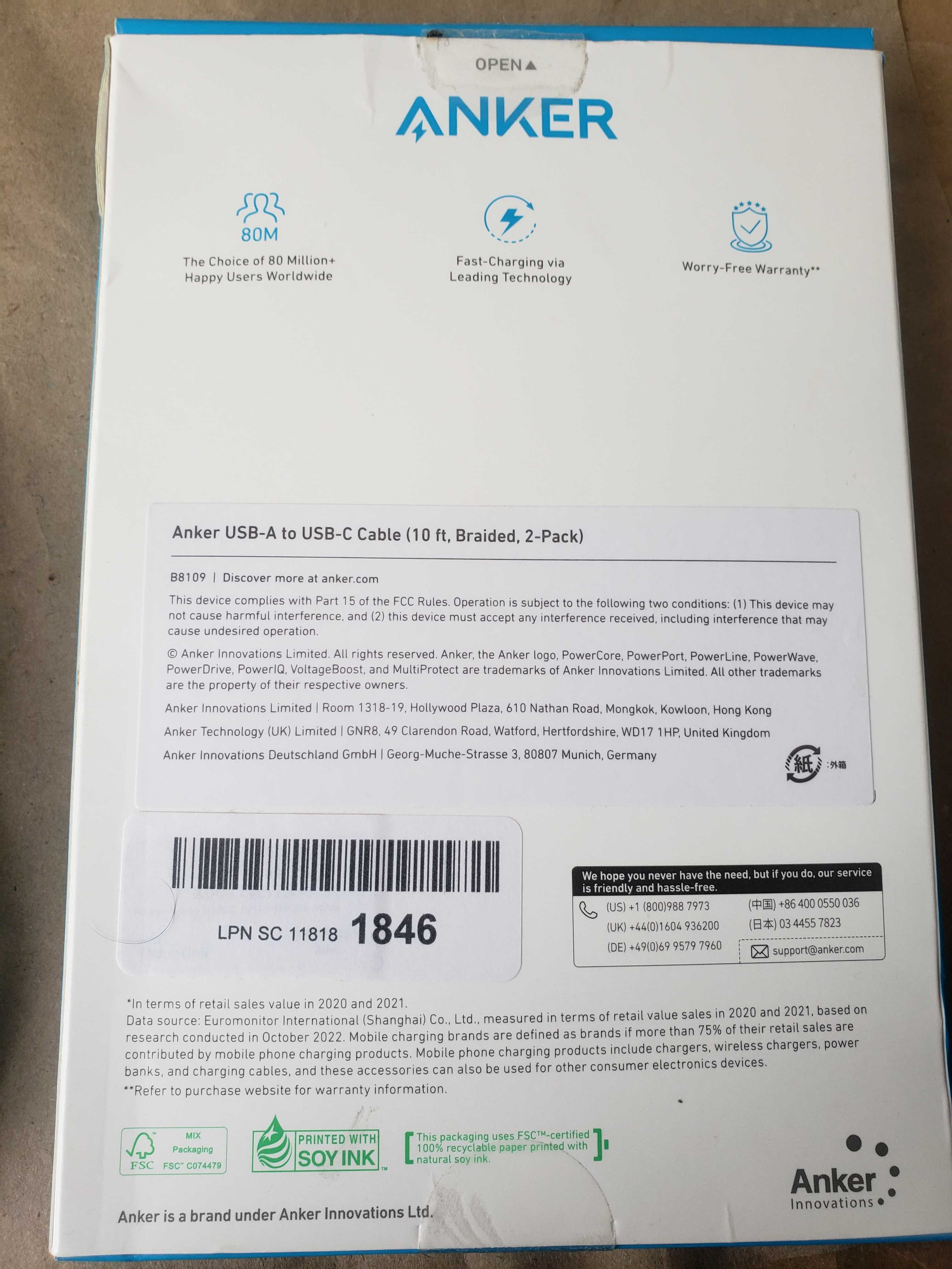Anker USB type-c кабель для зарядки