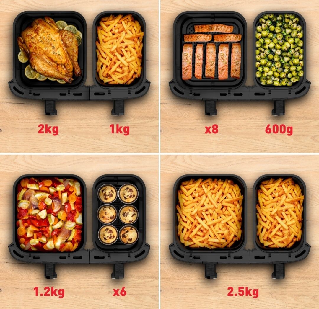 Frytkownica beztłuszczowa TEFAL DUAL EASY EY9428E XXL 11l 2700W dwukom