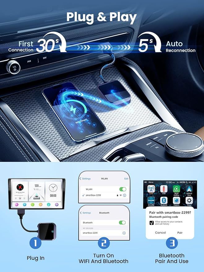 Mini Adapter Carplay Oasplus Ca9 Bt 5.3 Wifi 5Ghz Usb-A/C