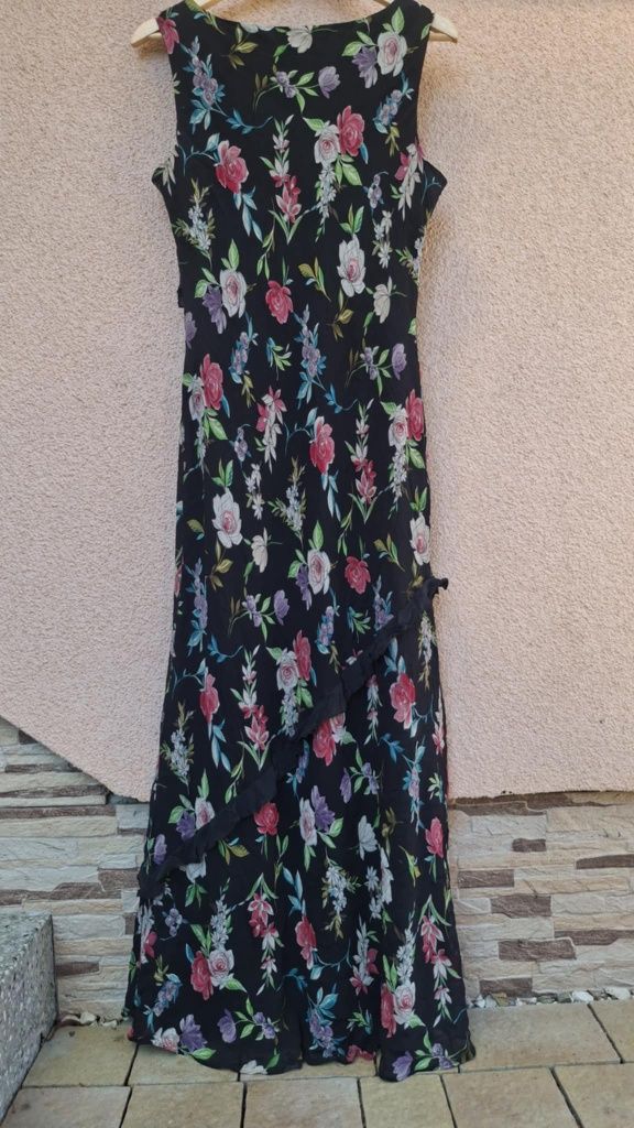 sukienka jedwabna 100% jedwab silk kwiaty długa country casuals xxl 44
