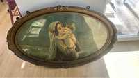 obraz religijny maryja z dzieciatkiem owalny duzy stary lustro maryi