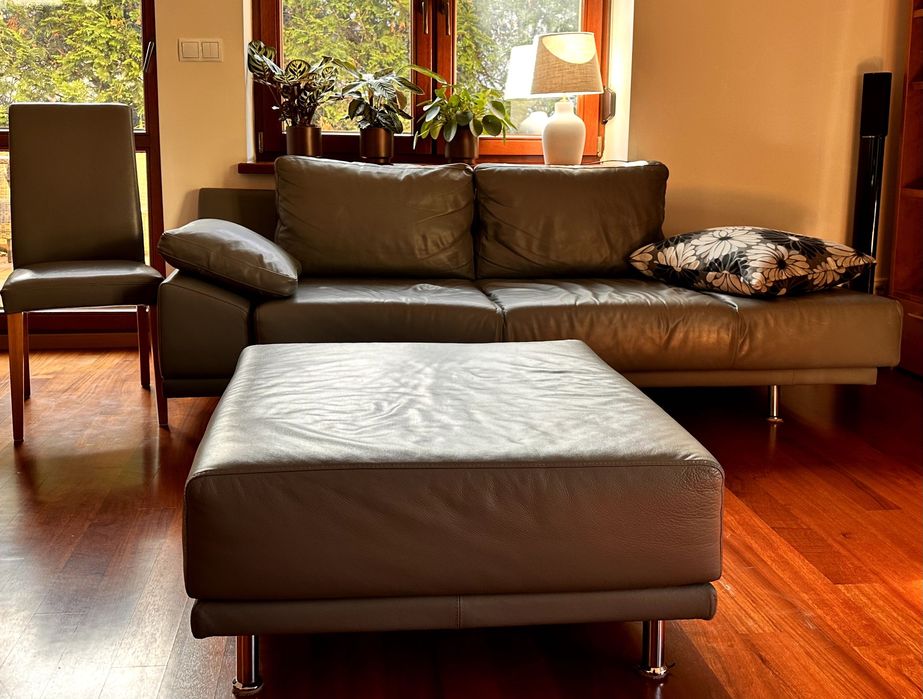 Zestaw mebli skórzanych do salonu - sofa/kanapa, puf i 8 krzeseł