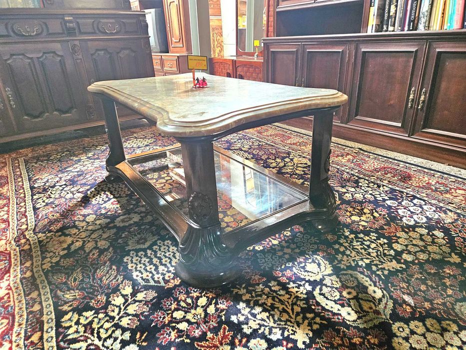 Mesa de centro em madeira com pedra e vidro - óptimo estado gera