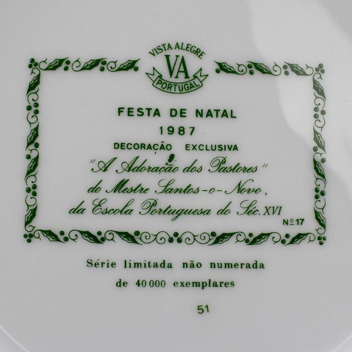 Prato de Natal, porcelana Vista Alegre, ano 1987