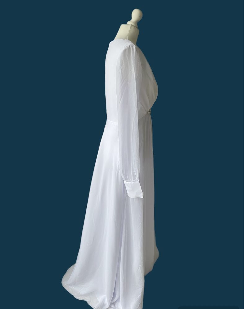 Suknia ślubna klasyka prosta mankiet M 38 /  L 40 biała
