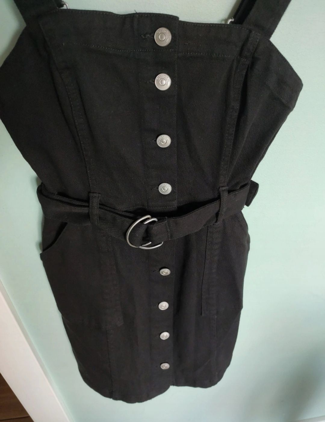 H&M jeansowa czarna sukienka na szelkach na guziki S 36