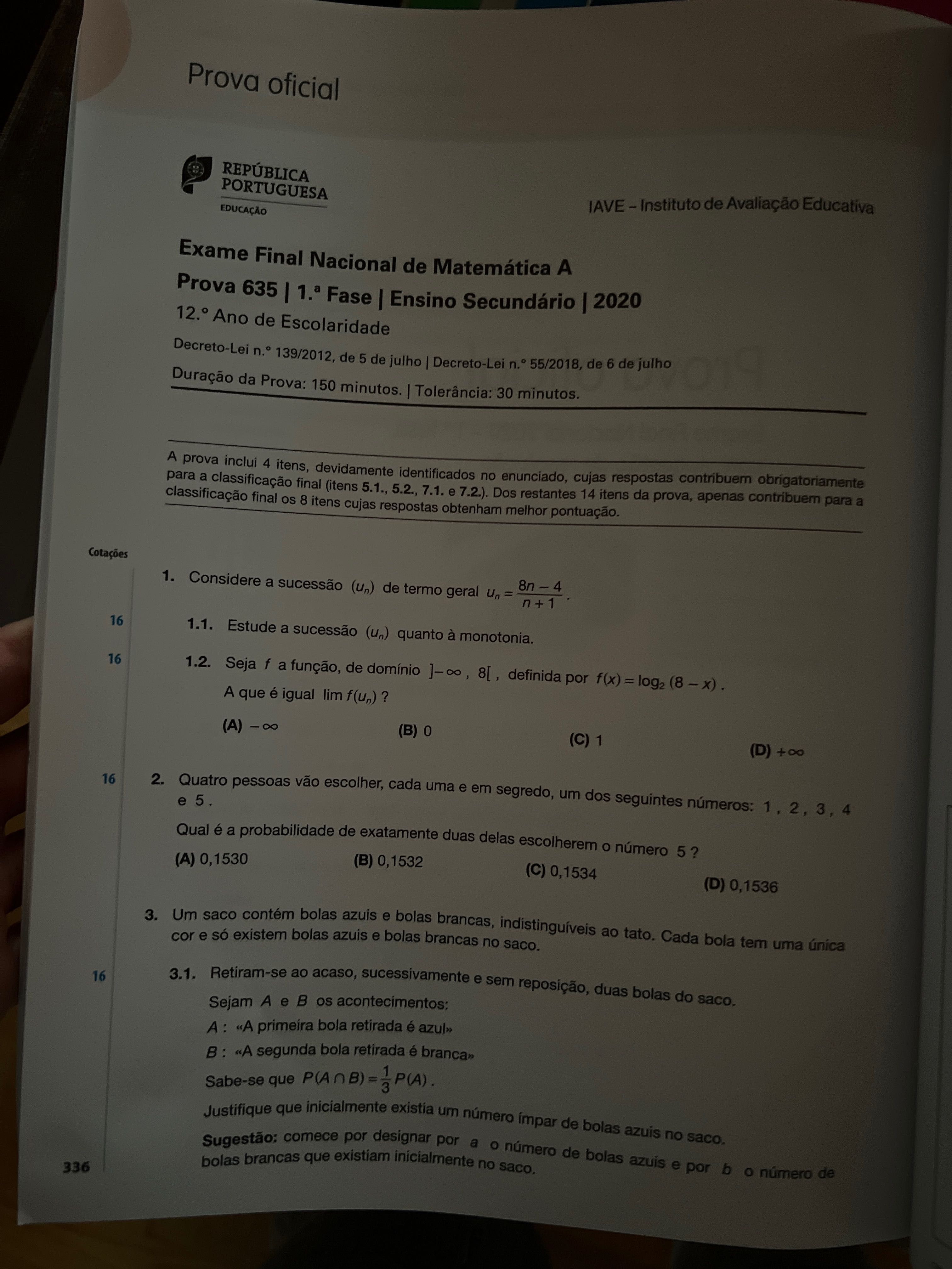 Preparação Para exame final - Matemática A 12 ano