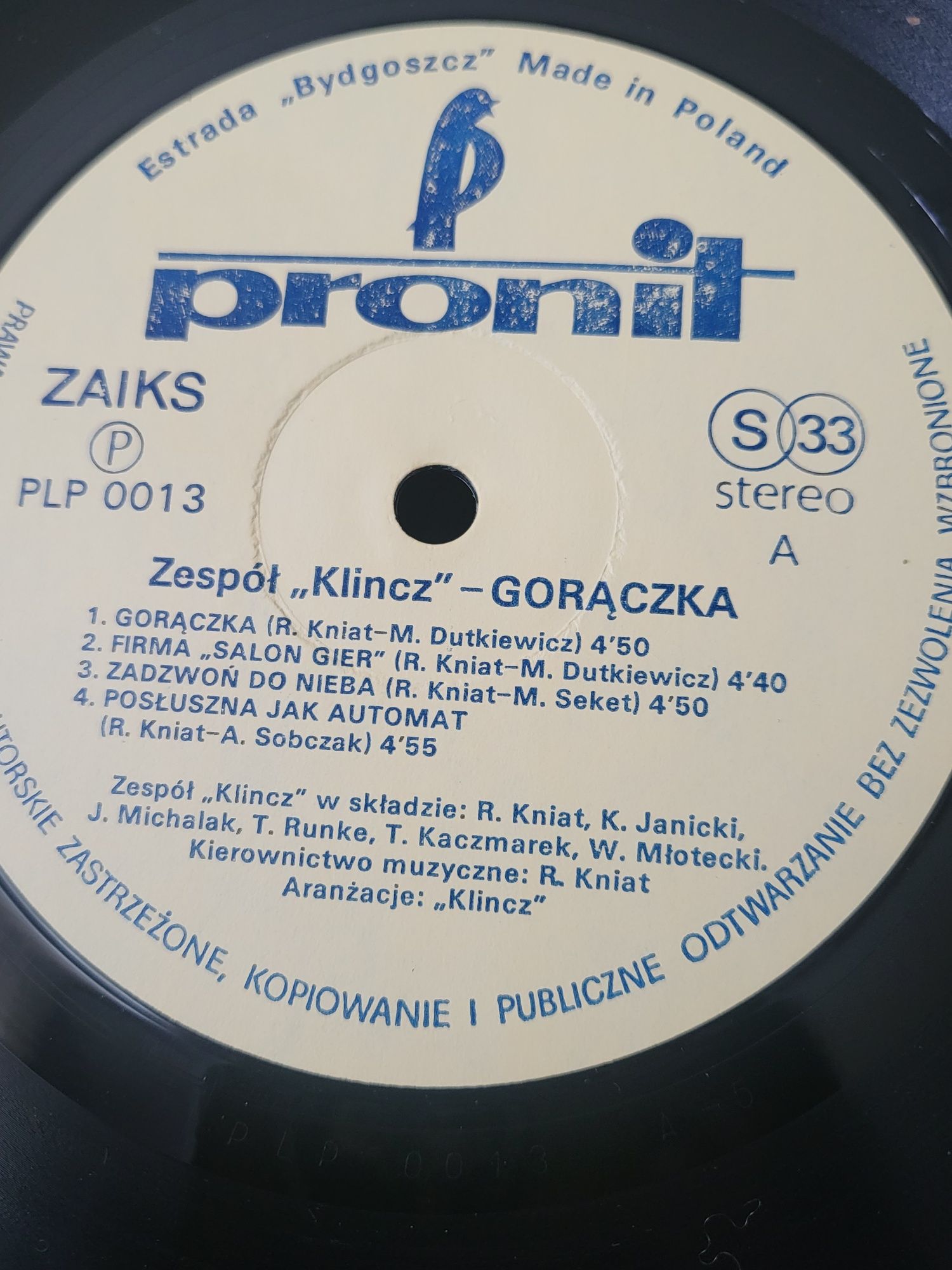 Płyta winylowa KLINCZ - GORĄCZKA  84 r.Pronit .