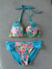 Bikini, ESOTIQ, rozmiar M, niebieski z tropikalnym wzorem