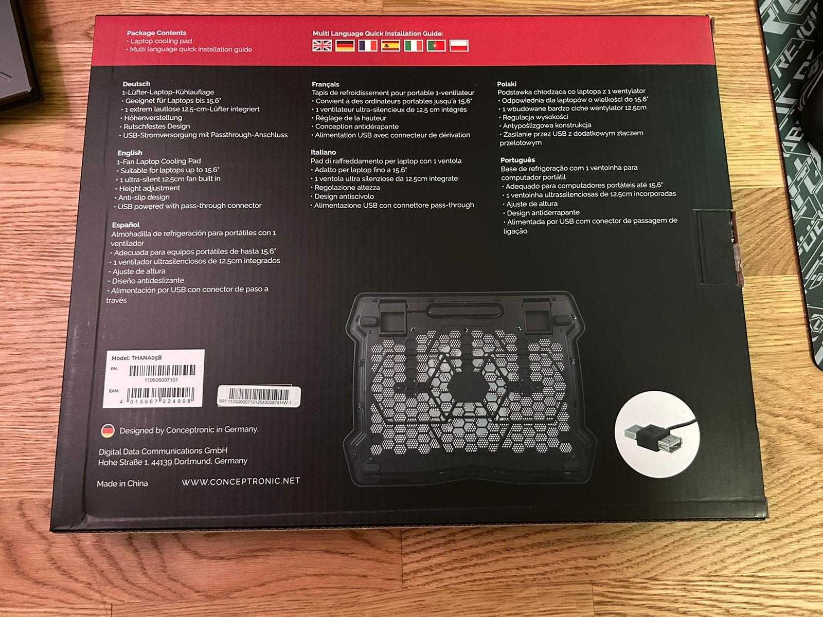 Cooler de Portátil Conceptronic com 1 Ventoinha até 16"