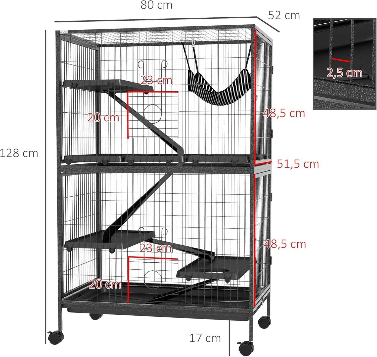 NOVO - Gaiola de Chinchila, Furão e Coelho com 5 níveis 80x52x128cm