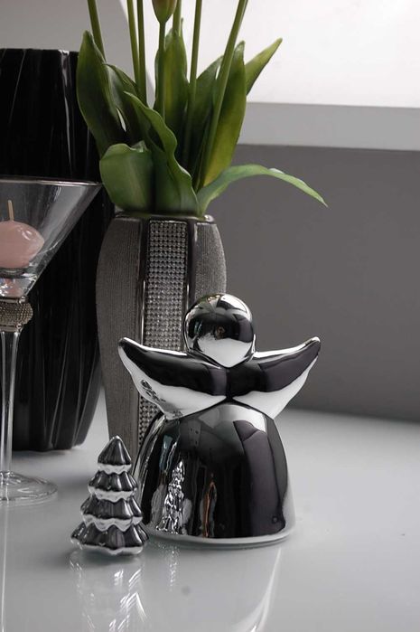 Śliczny lustrzany srebrny Anioł + choinka nowe