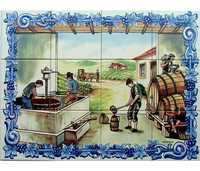 NOVO Painel Azulejos 60x45CM VINDIMAS Produção Vinho Porto Quadro