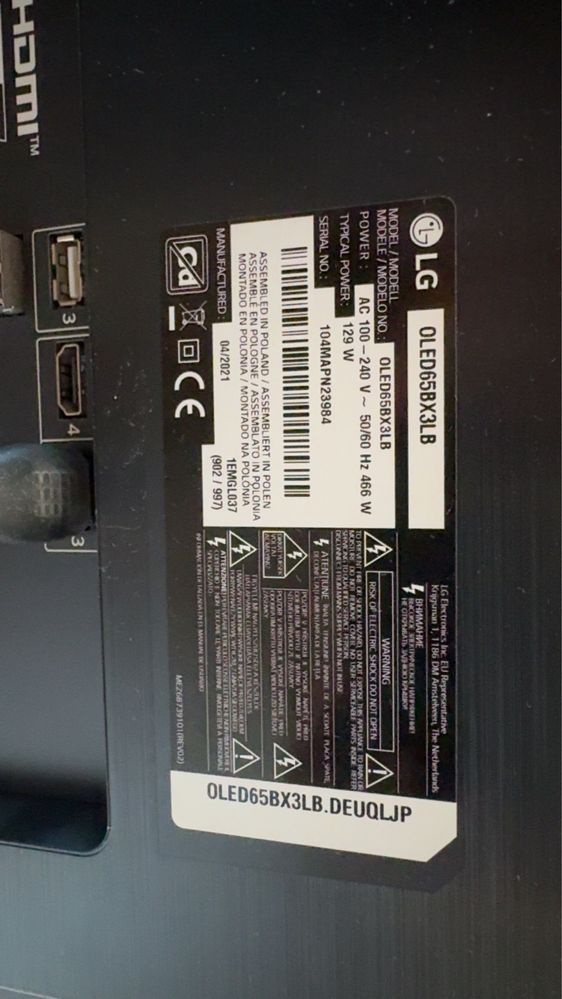 LG OLED 65 cali uszkodzona matryca