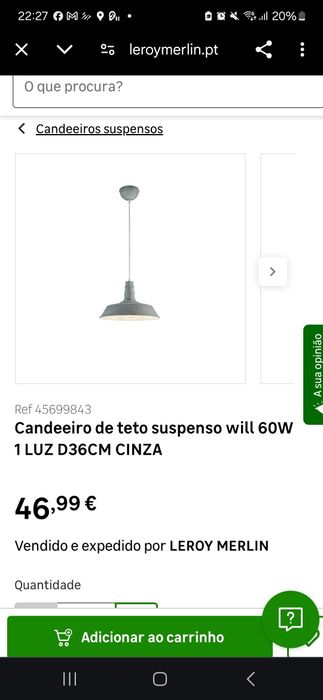 3 Candeeiros de teto suspensos will  CINZA