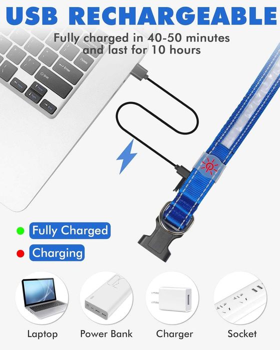 Nowa obroża dla psa/ obroże/ LED/ świecąca/ wodoodporna/ USB/ M !5255!