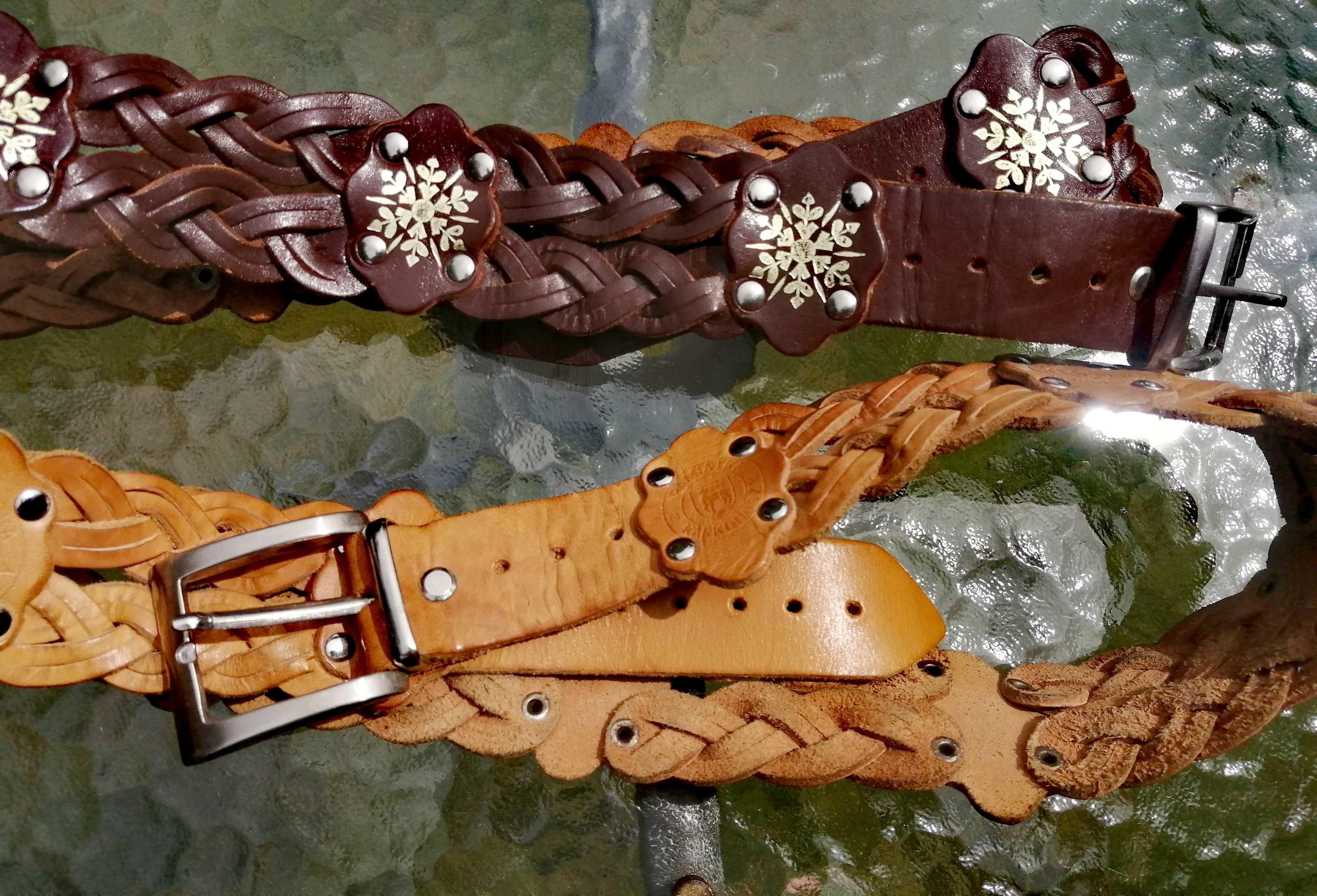 2 paski skórzane plecione