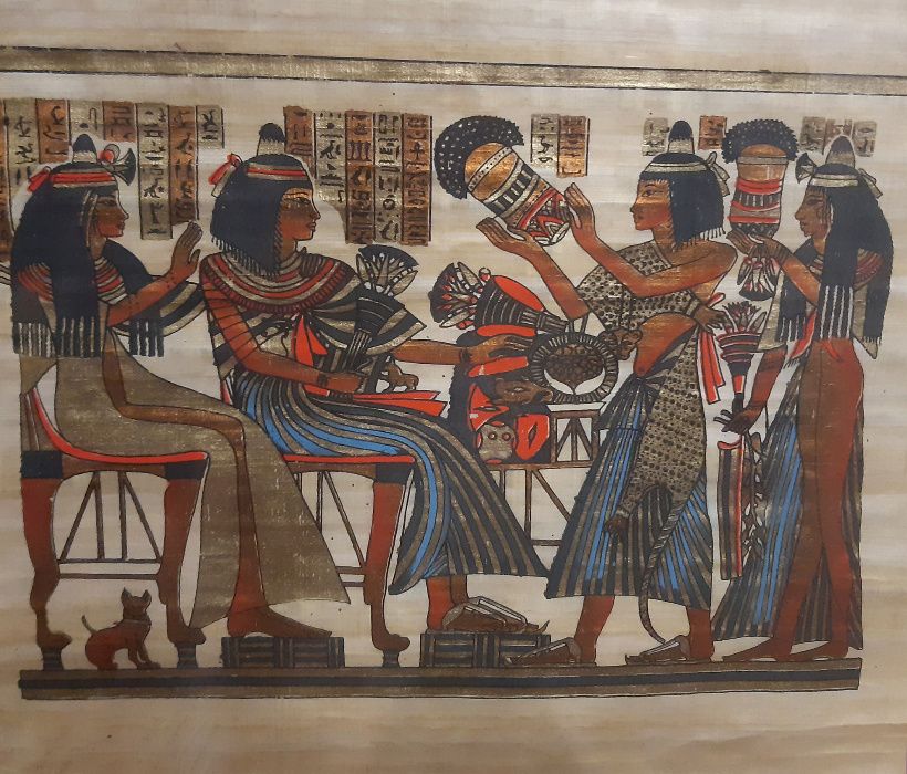 Египетская картина на папирусе в деревянной раме 51*43