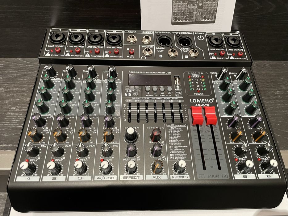 Mesa de Mistura Profissional 6 canais com Bluetooth/ Usb /Equalizador