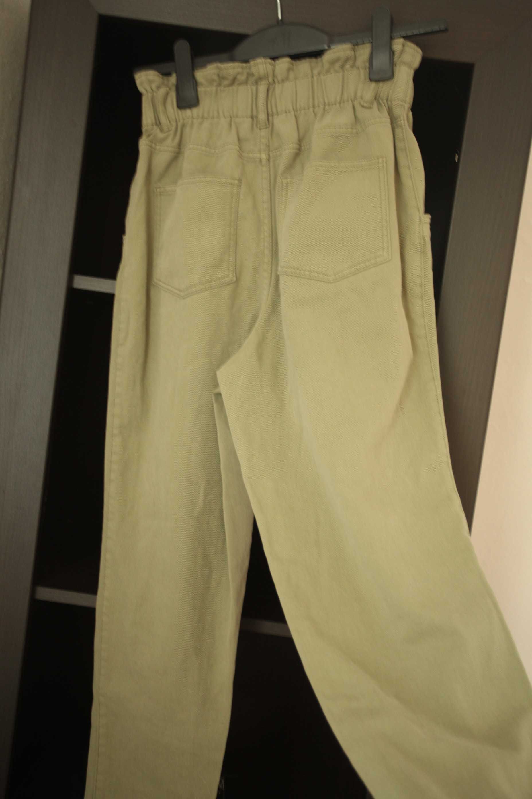 H&M r.M szerokie spodnie Paper Bag baggi wysoki stan szałwiowa zieleń
