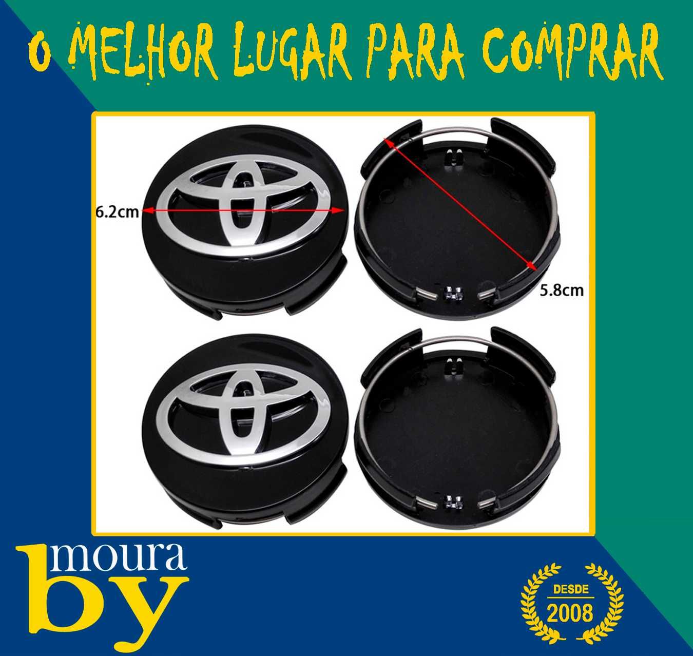 4 Centros de Jante 57mm 62 mm Prata Relevo Emblema Toyota