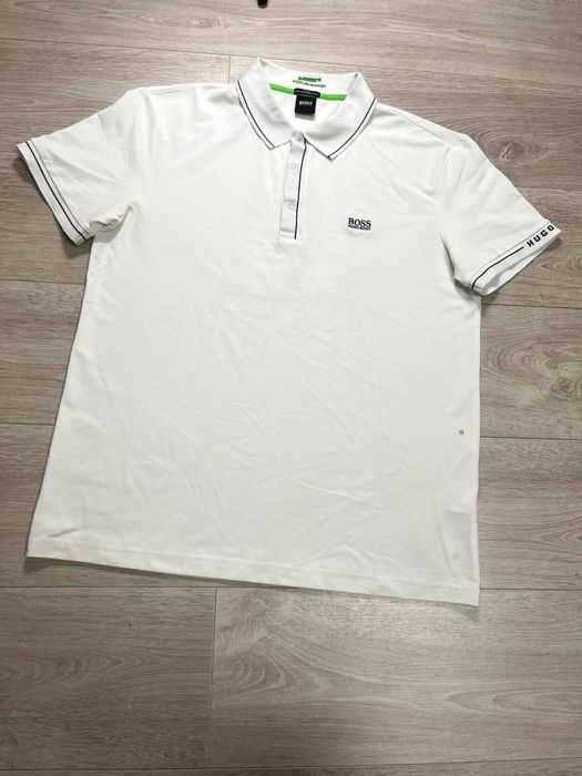 Белое мужское поло футболка Hugo Boss