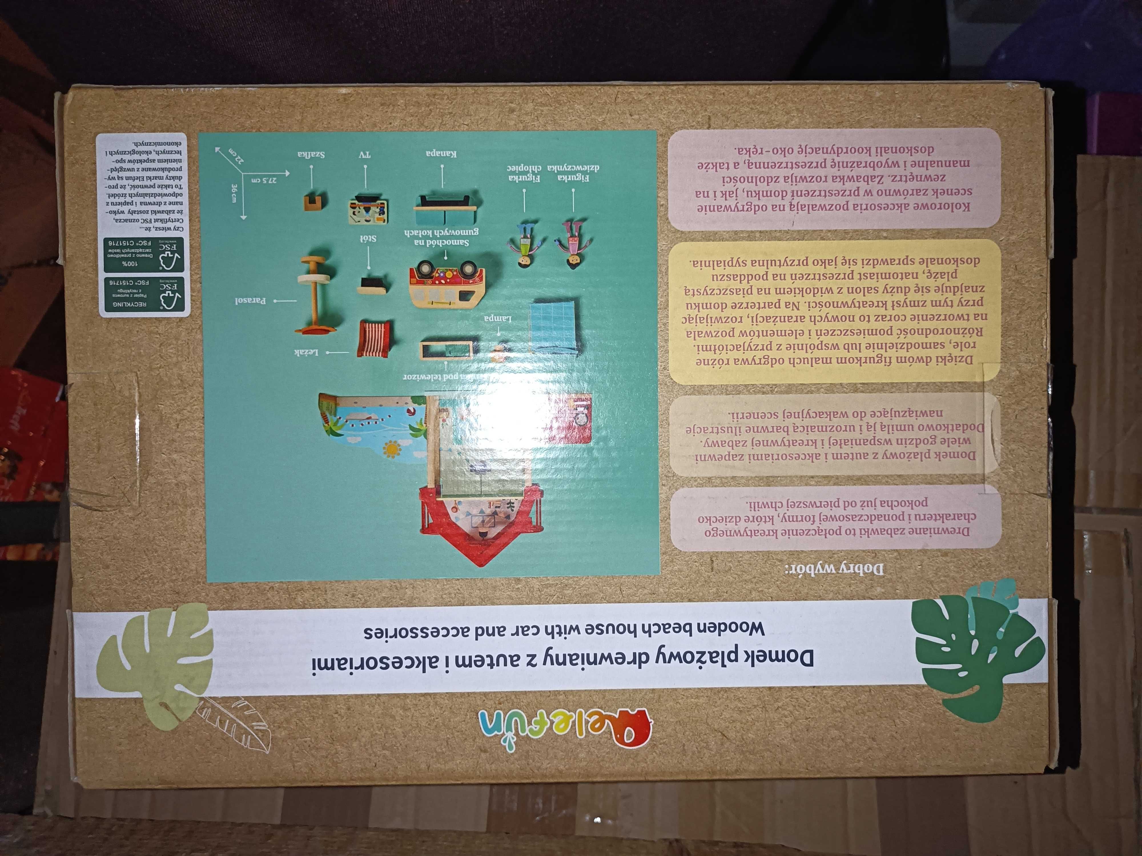 Nowy drewniany domek plażowy z autem i akcesoriami Elefun