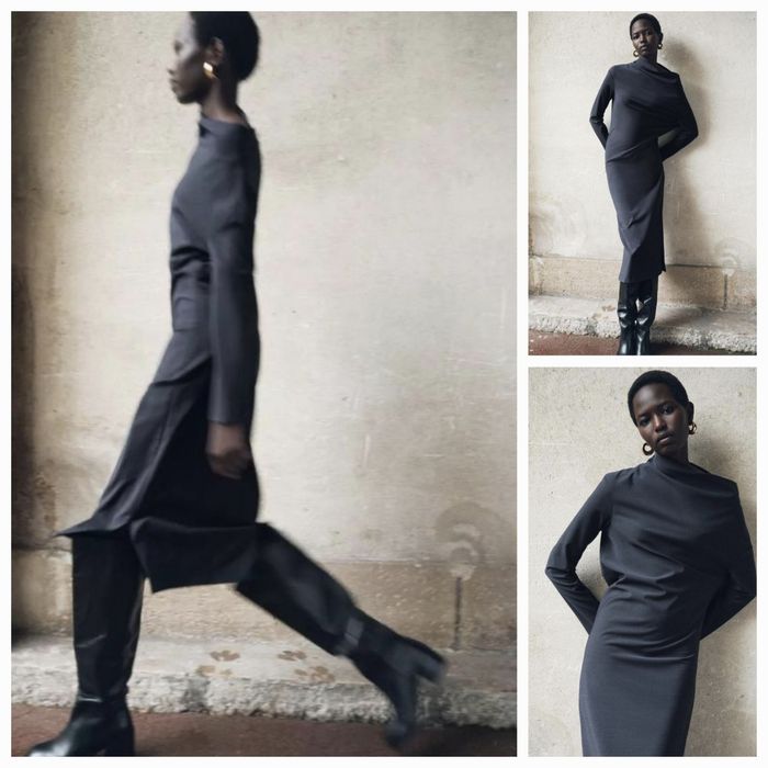 Шикарна вовняна сукня Zara з асиметричним драпірованим верхом. New