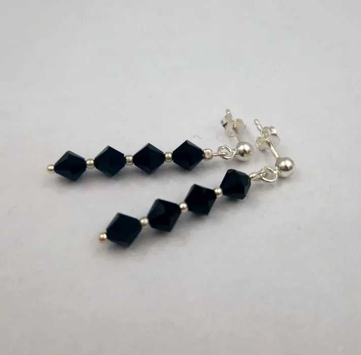 Długie SREBRNE kolczyki wiszące z czarnymi kamieniami próba 925 NOWE!