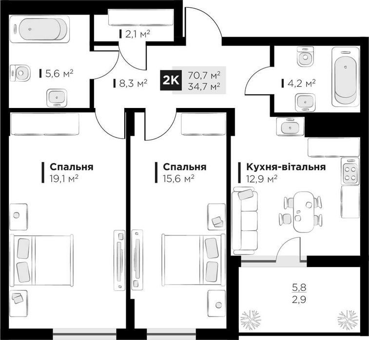 Продаж готової 2к квартири (70.7м2) ЖК FEEL HOUSE бічна вул.Стрийська