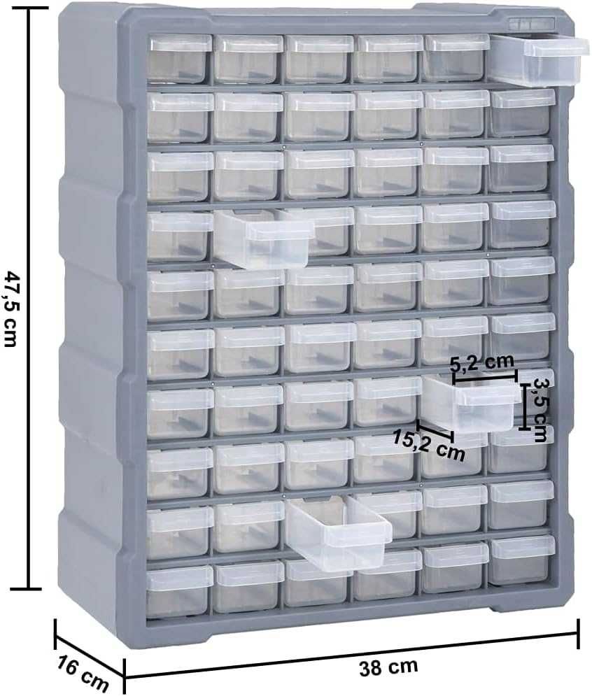 Organizer 60 SZUFLAD Szary Trwały Przeźroczysty Obciążenie do 10 KG