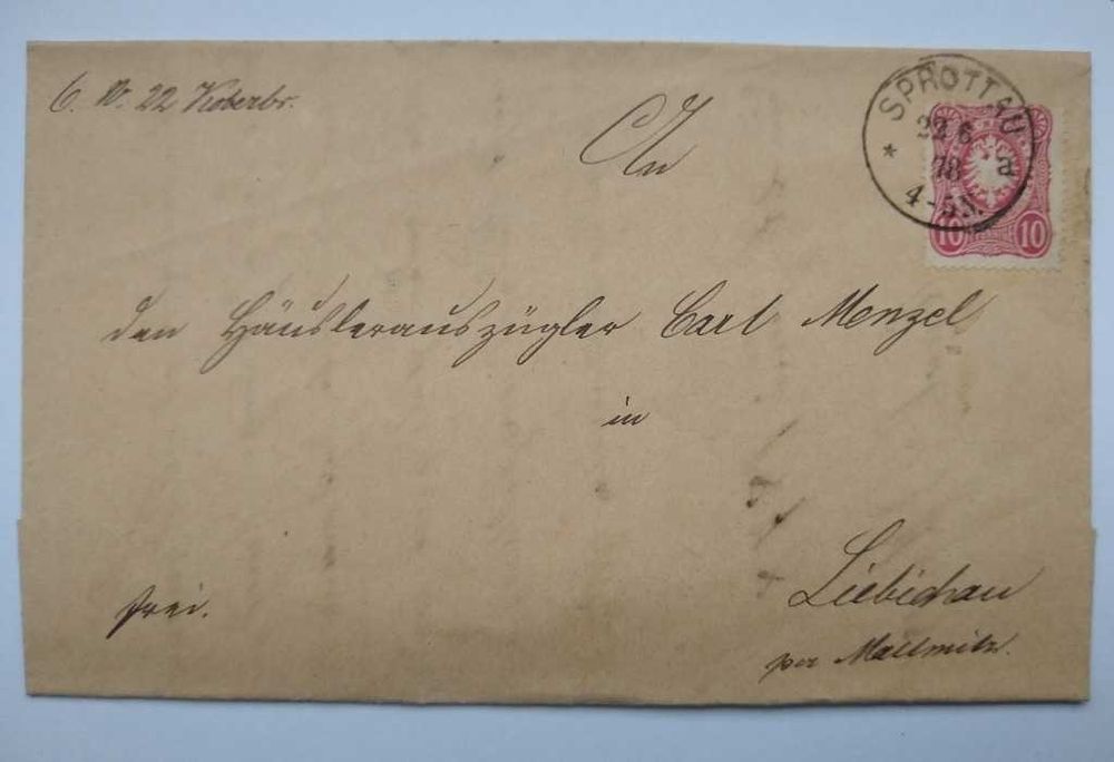 List z miejscowości Sprottau do Liebichau z roku 1878