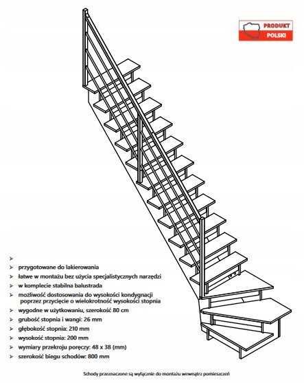 Schody zębinowe zabiegowe buk/ inox