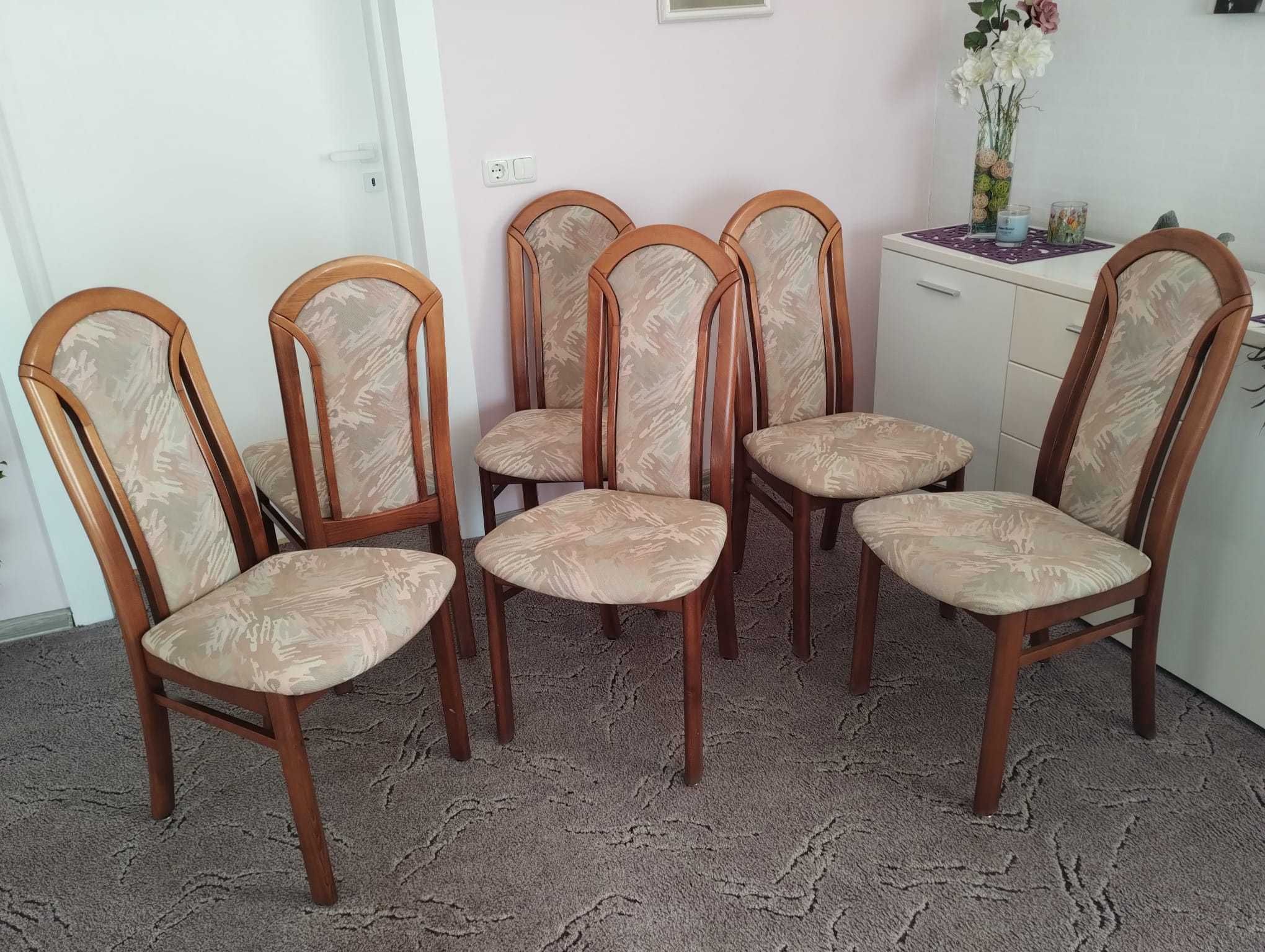 Krzesła Zestaw 6x krzesło drewniane tapicerowane solidne jak nowe