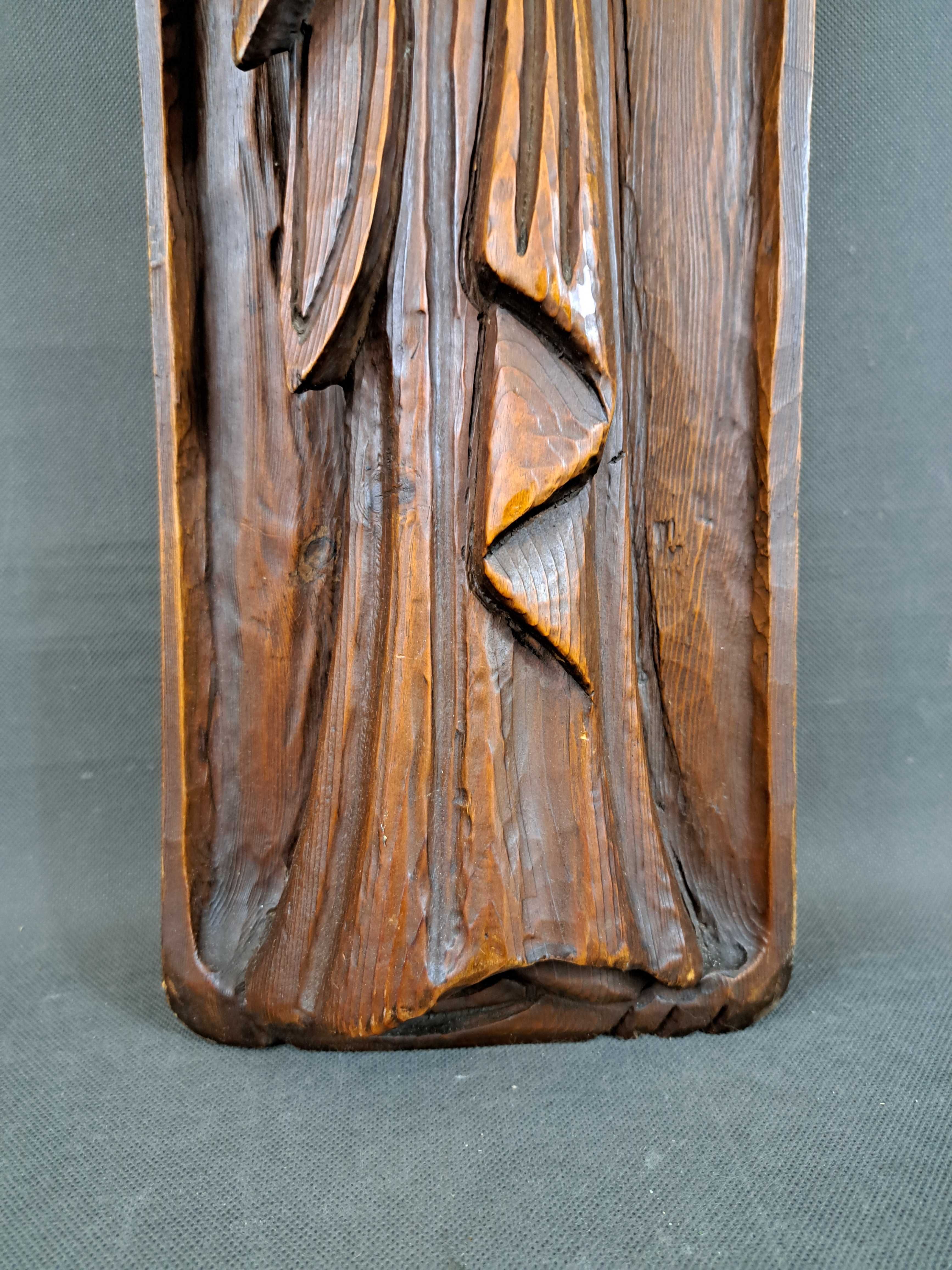 Mojżesz, ludowa płaskorzeźba drewniana 82 cm x 18 cm